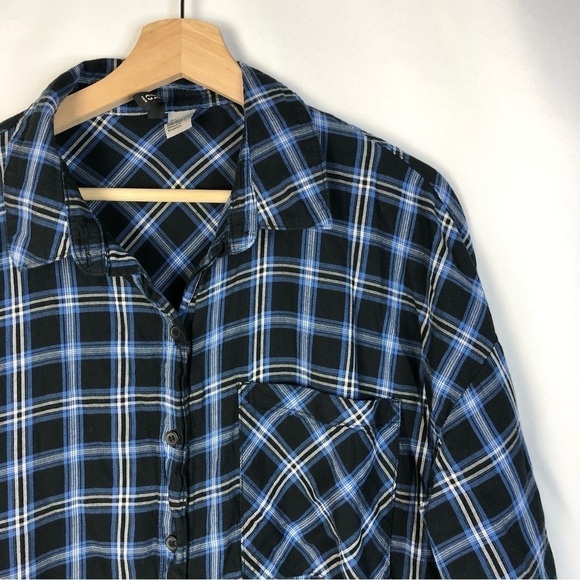 H&M Divided Blue & Black Plaid Boyfriend Long Sleeve Button Down M - Picture 3 of 3